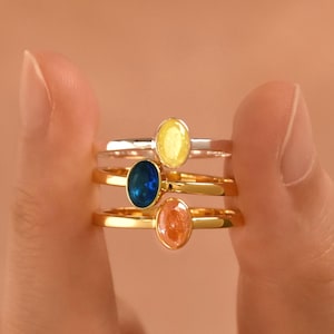 Custom Oval Birthstone Ring: Sterling Silver Mothers Ring, Personalized Family Jewelry
