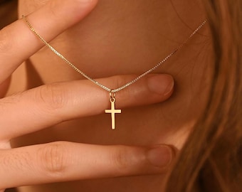 925 Sterling Silber Kreuz Halskette • Zierliche Gold Kreuz Halskette • Kleine Kreuz Halskette • Weihnachts Halskette • Taufgeschenk •Konfirmation Geschenk