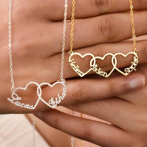 Multiple Heart Necklace • Personalized Name Hearts Necklace•Custom Heart Necklace•Family Name Necklace with Heart•Kids Name Necklace for Mom