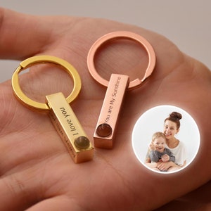 Custom Photo Keychain • Custom Projection Engraving Keychain for Him • Photo Projection Keychain • Bar keyring •  Photo Memorial Keychain