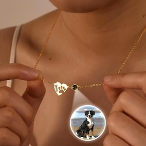 Pet Photo Projection Necklace: Engraved Paw Print, Sterling Silver