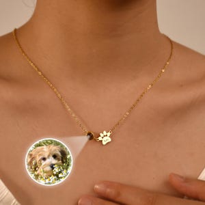 Pet Photo Projection Necklace: Sterling Silver Paw Print Memorial Jewelry