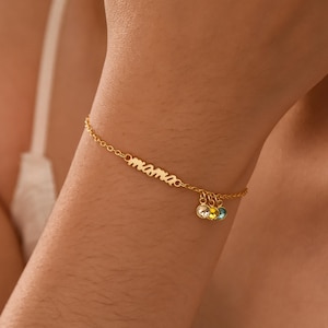 Dainty Charm Name Bracelet with Gemstones • Custom Name bracelet with Birthstone •Gold Name Bracelet•Family Birthstone Bracelet•Gift for Mom
