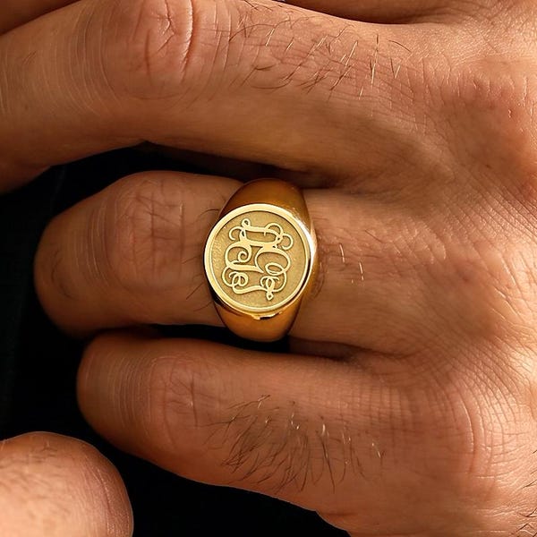 14K Gold Siegelring • Personalisierter Siegelring Frauen und Männer • Gold Monogramm Ring • Personalisierter Buchstabenring • Paarring für Ihn