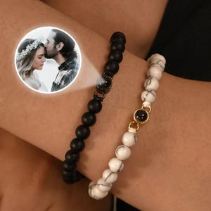 Personalized Men&#39;s Photo Projection Bracelet, Beaded Projection Photo Bracelet, Anniversary Gift, Couples Bracelet,Father&#39;s Day Gift for Dad