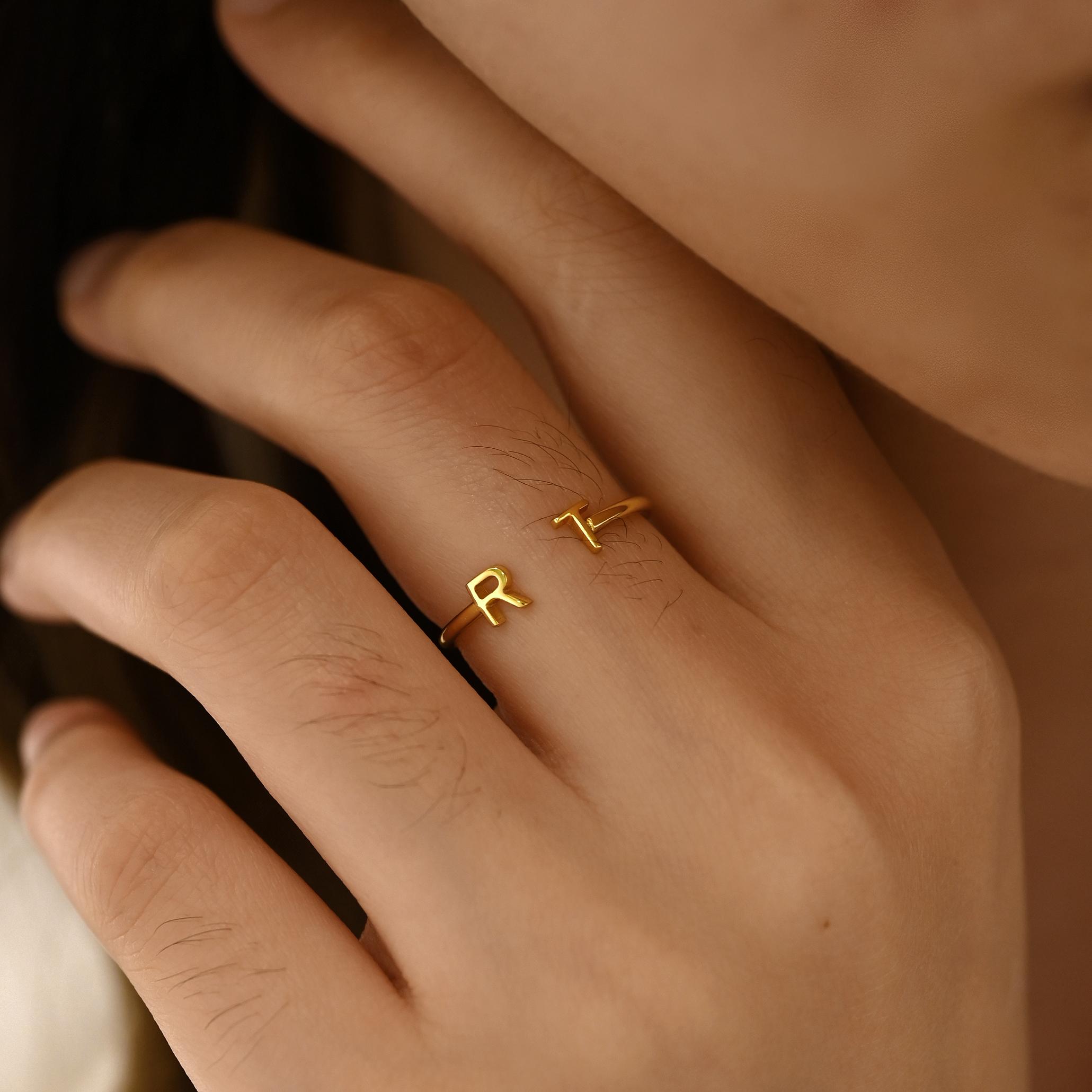 Beautlace Initial 'K' Ring - Adjustable 18K Gold Plated Open Ring With Cubic Zirconia (KR0037K) - View #9