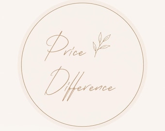 Puede incluir: Un gráfico circular con fondo beige claro y un borde marrón fino. El texto Price Difference está escrito en letra cursiva marrón, acompañado por un pequeño dibujo lineal sencillo de una rama con hojas situado a la derecha.