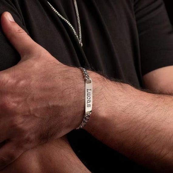 Engraved Bracelet Sterling Silver Bar Bracelet Boyfriend