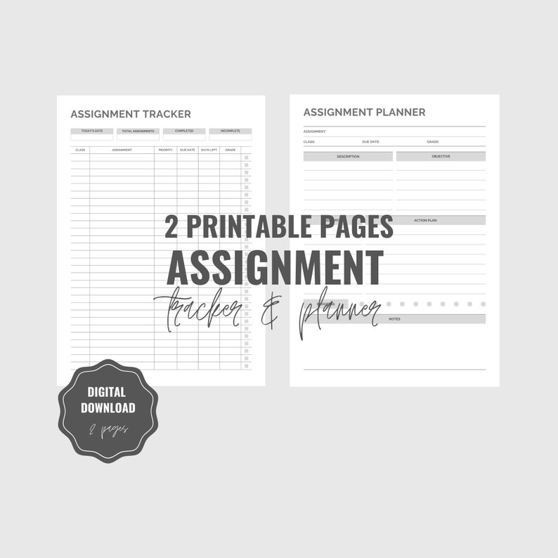 Printable Assignment Tracker | Printable Assignment Planner | Student ...