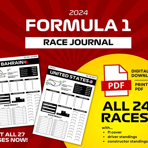 2024 FORMULA 1 RACE JOURNAL / F1 / Race Planner / Planner / Printable Race Planner / F1 Journal / RaceWeek / Digital F1 Journal