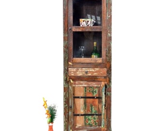 Vintage Möbel Kolonial Vitrine 60x178x45cm Massiv