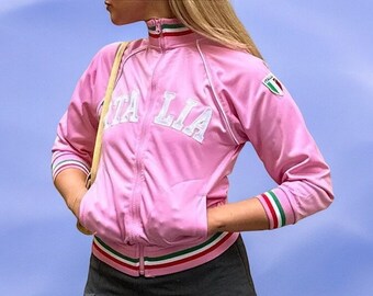 Y2K Italië Roze Zip Hoody- Geborduurd esthetisch jasje -Bloke Core - Y2K Girls ZIP Jacket - Retro Sweatshirt - Streetwear - Voetbaltrainingspak