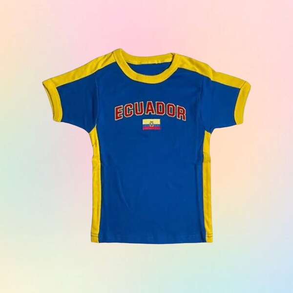 Y2K Ecuador Jersey Top - Fußball Crop Top Baby T-Shirt, 80er 90er 2000er Jahre Ästhetik, Y2K Kleidung, Ecuador Shirt Frauen, Ecuador Fußball - Bloke Core