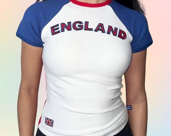 Y2K England Jersey Top - Fussball Crop Top Baby T-Shirt, 80er 90er 2000er Ästhetik, Y2K Kleidung, England Shirt Frauen, England Fussball - Bloke Core