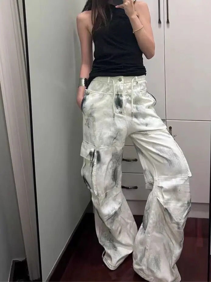 Y2K cargo pants women 2023 new ins fashion Harajuku trend jeans women  models printed casual streetwear
