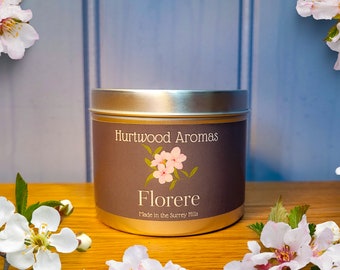 Cherry Blossom and White Tea Scented Candle, "Florere" Tea, Soy Wax, Cotton Wick, Vegan, 30+ hour burn