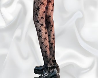 Black Star Patterned Fishnet Tights, Star Pattern Fishnet Tights, Star Pattern Tights, Gothic Emo Fishnet Stockings, Star Mesh Socks Tights