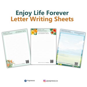Hojas para escribir cartas de los testigos de Jehová: Disfruta la vida para siempre. Papelería imprimible. Descargas digitales.