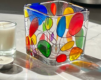 Multi-Color Candle Holder, Hand Painted in Celebration Design