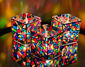 Mosaic Multi-Color Candle Holder,  Hand Painted
