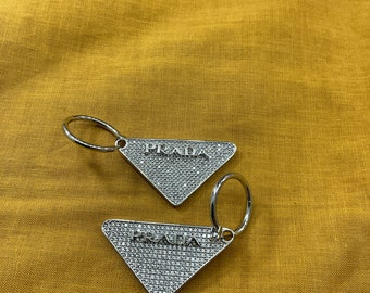 Vintage Prada Silver & Rhinestone Triangle dangle earrings plus Giftbag