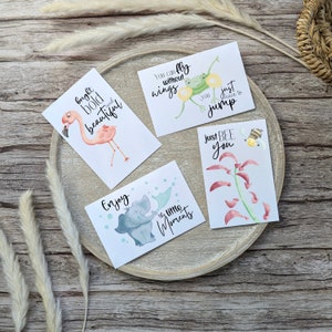 Postkarten Set Tiere (4er) | Grußkarte Dankeskarte aquarell | Spruch positiv Affirmation | Karte Flamingo Elefant Biene Frosch