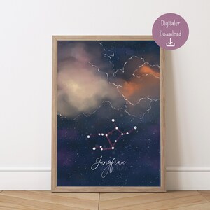 Sternenhimmel Poster mit Tierkreiszeichen “Jungfrau” Horoskop | Sternbild Karte selber ausdrucken | Sternzeichen PDF Digitaler Download