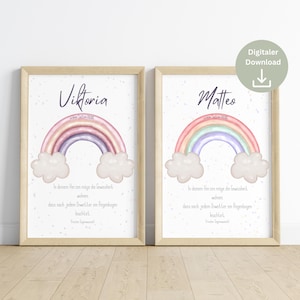 Cartel del bautismo que dice con el arco iris | descarga digital | Regalos de bautismo personalizados | Regalo de padrino | Carta de patrocinio para imprimir tú mismo