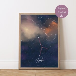 Sternenhimmel Poster mit Tierkreiszeichen “Krebs” Horoskop | Sternbild Karte selber ausdrucken | Sternzeichen PDF Digitaler Download