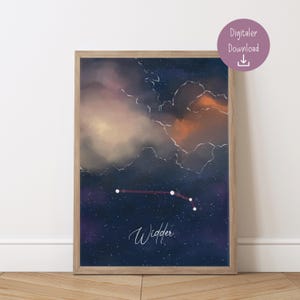 Sternenhimmel Poster mit Tierkreiszeichen “Widder” Horoskop | Sternbild Karte selber ausdrucken | Sternzeichen PDF Digitaler Download