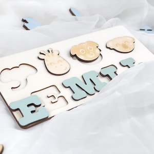 Rompecabezas de nombres Montessori para niños - Rompecabezas de madera personalizado- Un regalo único para eventos como bautismo, cumpleaños o baby showers