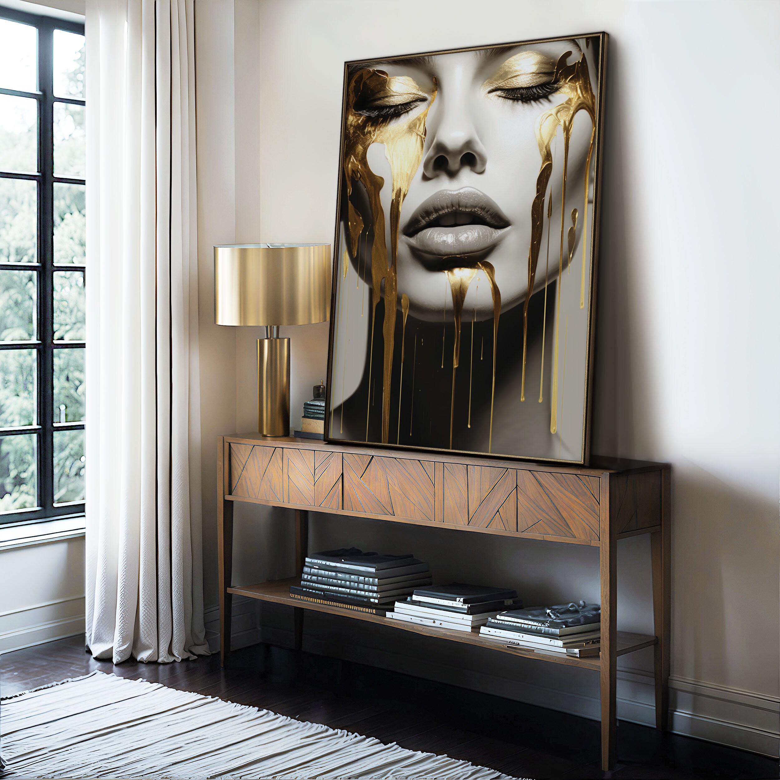 Abstract Woman Face Wallart, Female Figure Wallart, Gold and White