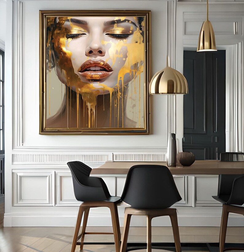 Abstract Woman Face Wallart, Girl Portrait Wallart, Gold Face Wall Art ...