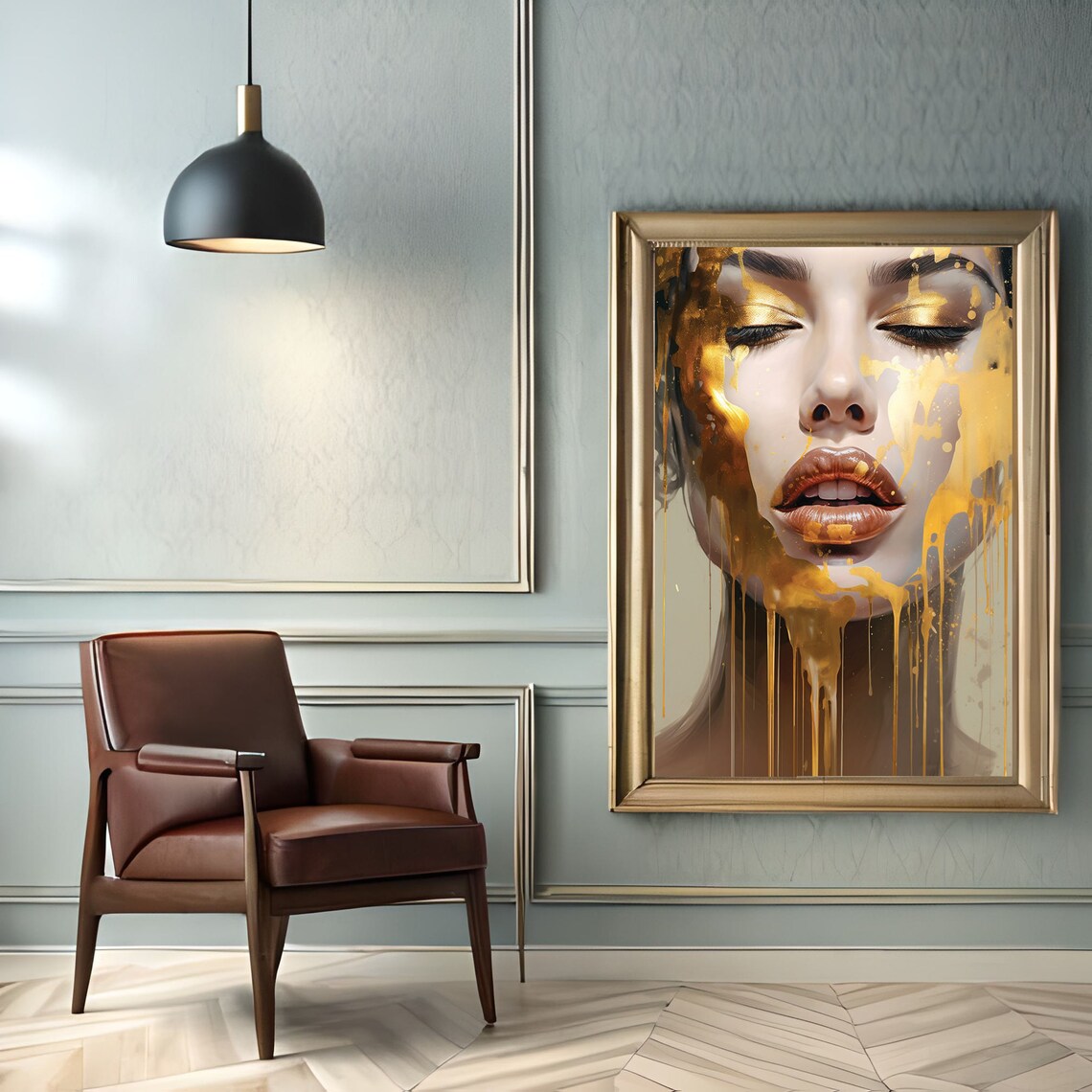 Abstract Woman Face Wallart, Girl Portrait Wallart, Gold Face Wall Art ...