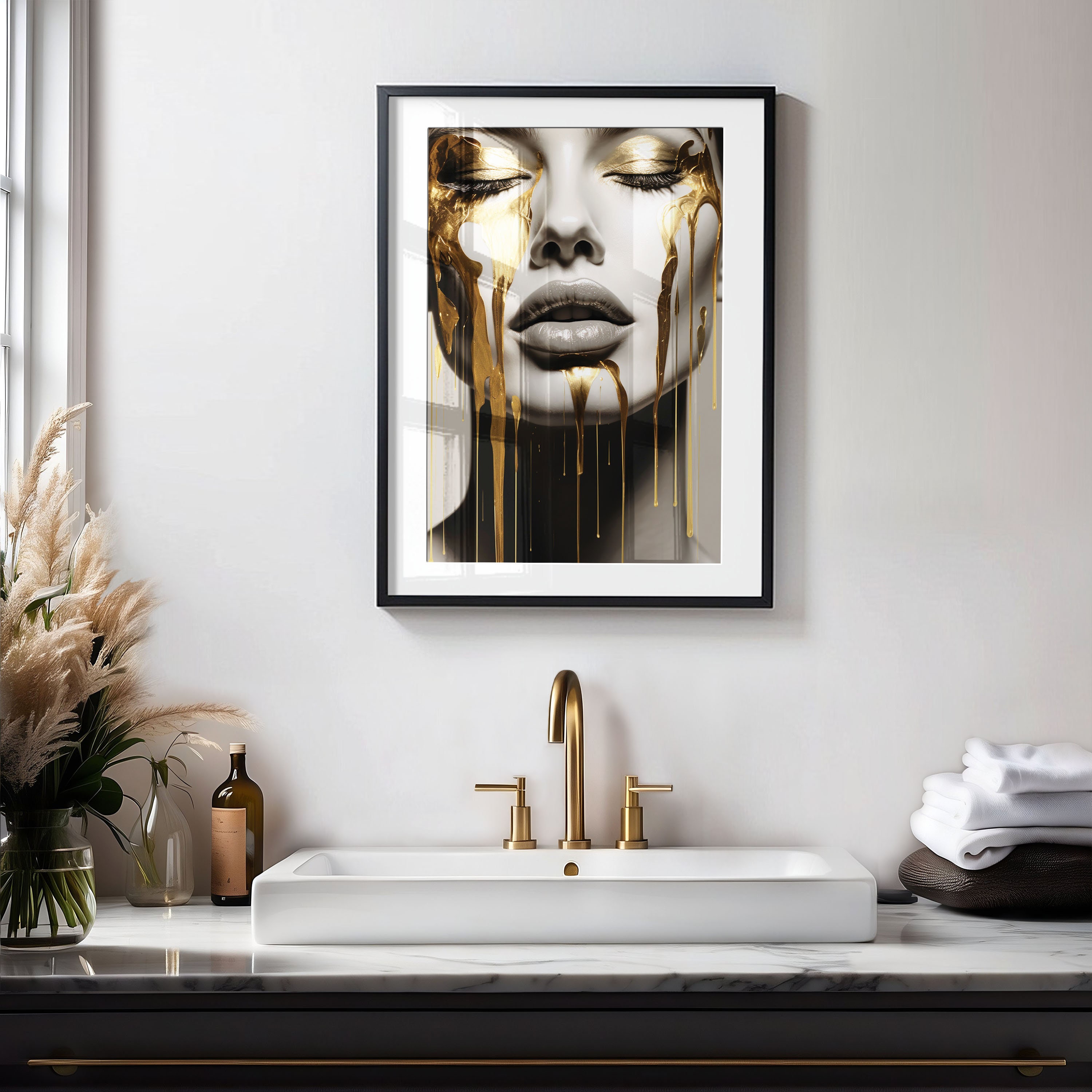 Abstract Woman Face Wallart, Female Figure Wallart, Gold and White