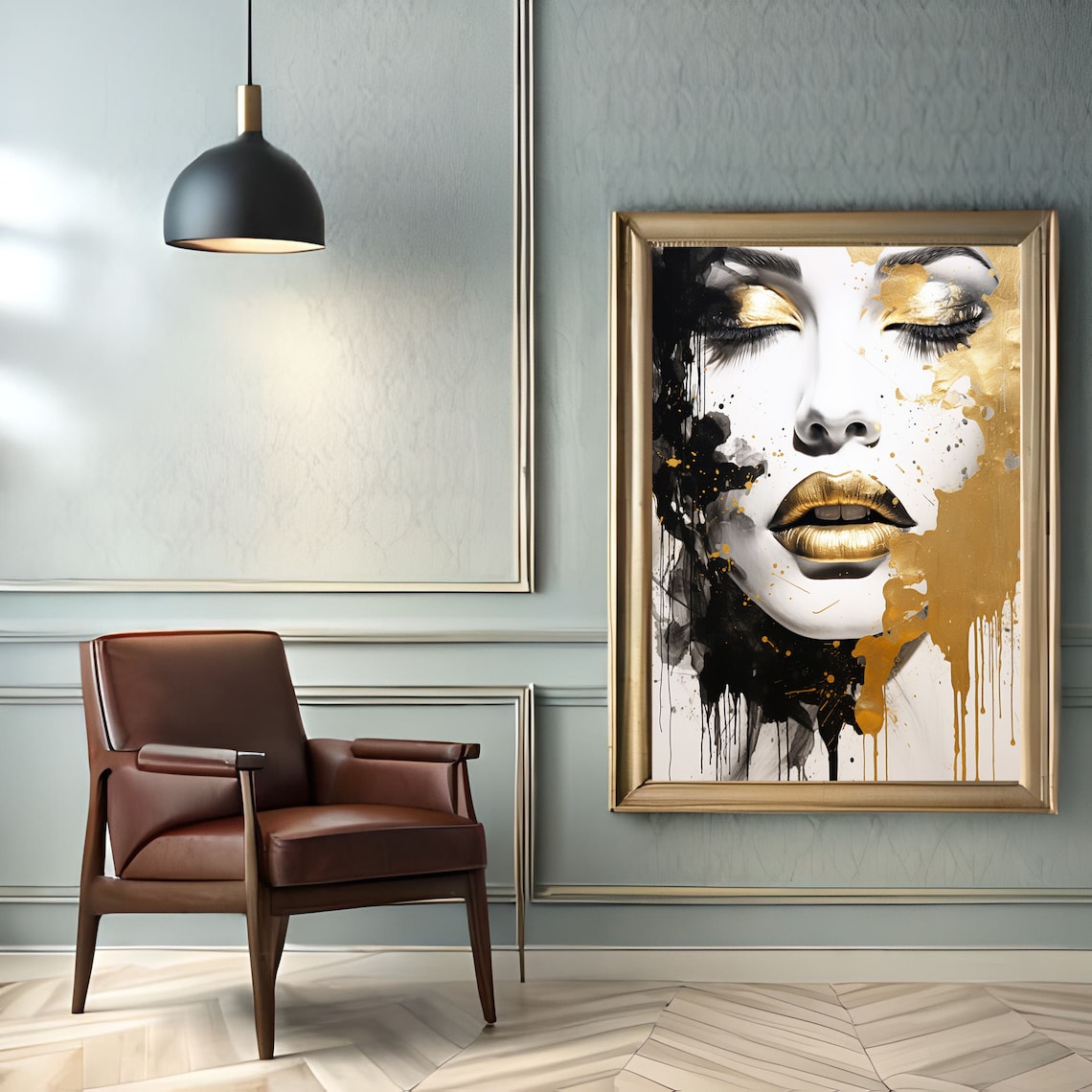 Abstract Woman Face Wallart, Female Figure Wallart, Gold and White