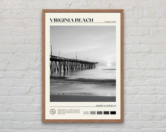 白黒、バージニアビーチのプリント、バージニアビーチの壁アート、バージニアビーチのポスター、バージニアビーチの写真、バージニアビーチの壁装飾
