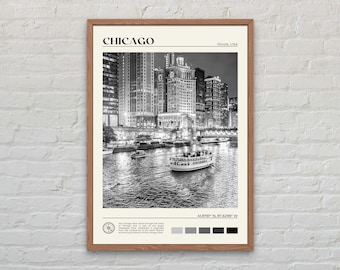 Svartvitt, Chicago-tryck, Chicago-väggkonst, Chicago-affisch, Chicago-foto, Chicago-affischtryck, Chicago-väggdekor, Illinois-affisch
