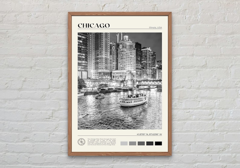 Noir et blanc, impression de Chicago, art mural Chicago, affiche de Chicago, photo de Chicago, impression d'affiche de Chicago, décoration murale de Chicago, affiche de l'Illinois image 1