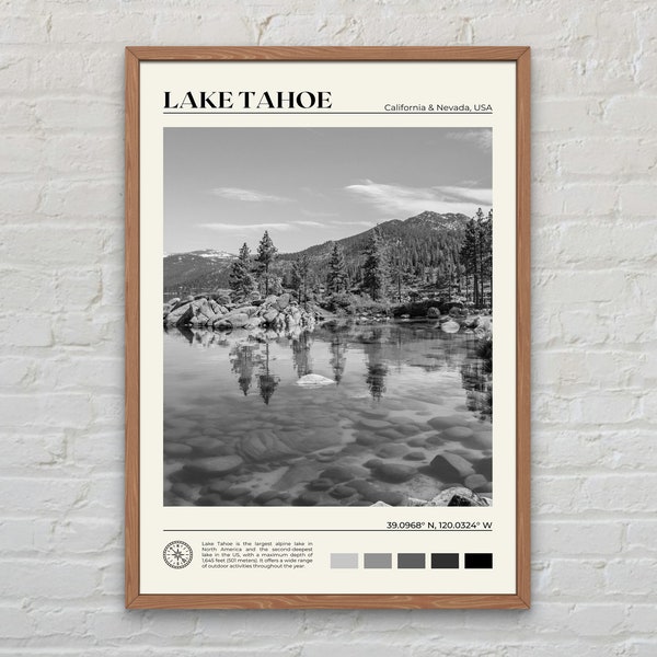 Black and White, Lake Tahoe Print, Lake Tahoe Wall Art, Lake Tahoe Poster, Lake Tahoe Photo, Lake Tahoe Poster Print, Lake Tahoe Decor