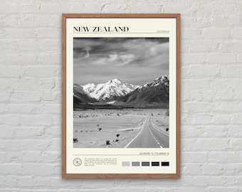 Impresión en blanco y negro de Nueva Zelanda, arte neozelandés, póster neozelandés, foto neozelandesa, impresión de póster neozelandés, decoración neozelandesa