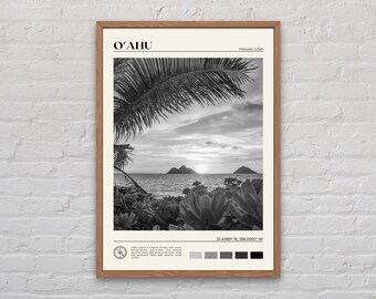 Black and White, O&#39;ahu Print, O&#39;ahu Wall Art, O&#39;ahu Poster, O&#39;ahu Photo, O&#39;ahu Poster Print, O&#39;ahu Wall Decor, O&#39;ahu Print, Hawaii Poster