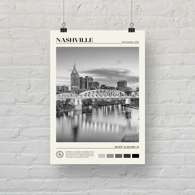 Svartvitt, Nashville-tryck, Nashville-väggkonst, Nashville-affisch, Nashville-foto, Nashville-affischtryck, Nashville-väggdekor bild 5