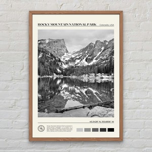 Zwart-wit, Rocky Mountain National Park print, Rocky Mountain kunst aan de muur, Rocky Mountain poster, Rocky Mountain foto, Colorado, VS