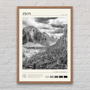 Schwarz und weiß, Zion Nationalpark Druck, Zion Wandkunst, Zion Poster, Zion Foto, Zion Poster Druck, Zion Wanddekor, USA Druck
