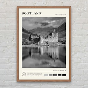 Impresión en blanco y negro de Escocia, arte mural de Escocia, póster de Escocia, fotografía de Escocia, impresión de póster de Escocia, decoración de pared de Escocia, impresión del Reino Unido