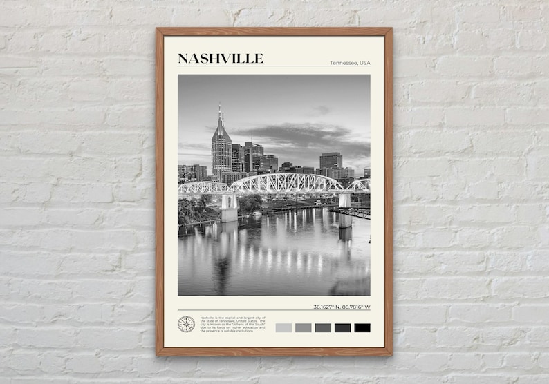 Svartvitt, Nashville-tryck, Nashville-väggkonst, Nashville-affisch, Nashville-foto, Nashville-affischtryck, Nashville-väggdekor bild 1