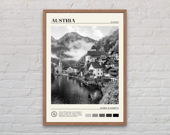 Impresión en blanco y negro de Austria, arte mural de Austria, póster de Austria, foto de Austria, impresión de póster de Austria, decoración de pared de Austria, póster de Europa
