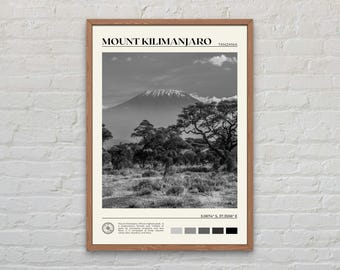 Black and White, Mount Kilimanjaro Print, Mount Kilimanjaro Wall Art, Mount Kilimanjaro Poster, Mount Kilimanjaro Photo, Tanzania Poster
