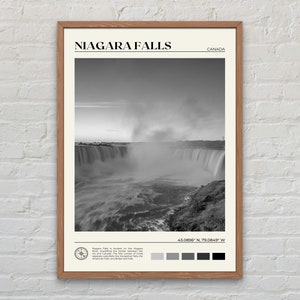 Impresión en blanco y negro de las cataratas del Niágara, arte mural de las cataratas del Niágara, póster de las cataratas del Niágara, fotografía de las cataratas del Niágara, decoración de pared de Columbia Británica